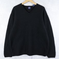 画像1: 90's GAP Vネック ウールニットセーター BLACK XXL (1)