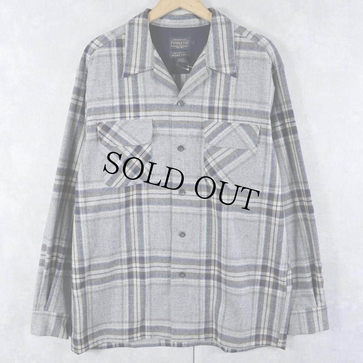 画像1: PENDLETON チェック柄 ウールオープンカラーシャツ L (1)