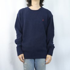 画像2: POLO Ralph Lauren ロゴ刺繍 コットンニットセーター NAVY L (2)