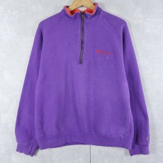 画像1: 90's Champion 青刺繍タグ 中期 USA製 ロゴ刺繍 ハーフジップスウェット XL (1)