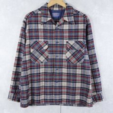 画像1: 70's PENDLETON USA製 チェック柄 ウールオープンカラーシャツ L (1)