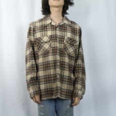 画像2: 70's PENDLETON USA製 チェック柄 ウールオープンカラーシャツ L (2)