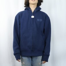 画像2: 90's CAMBER USA製 "IUE-CWA" 刺繍入り 裏サーマル スウェットジップパーカー NAVY L (2)