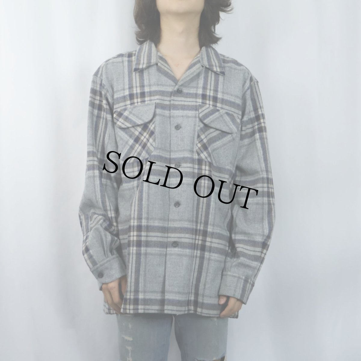 画像2: PENDLETON チェック柄 ウールオープンカラーシャツ L (2)