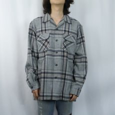 画像2: PENDLETON チェック柄 ウールオープンカラーシャツ L (2)