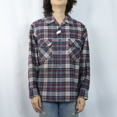 画像2: 70's PENDLETON USA製 チェック柄 ウールオープンカラーシャツ L (2)