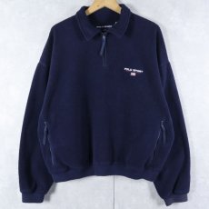 画像2: 90's POLO SPORT Ralph Lauren USA製 星条旗パッチ付き ハーフジップ フリースジャケット NAVY L (2)