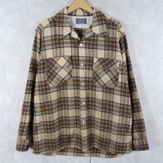 画像1: 70's PENDLETON USA製 チェック柄 ウールオープンカラーシャツ L (1)