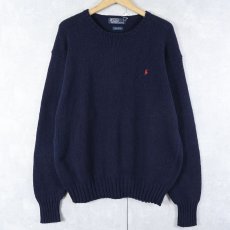 画像1: POLO Ralph Lauren ロゴ刺繍 コットンニットセーター NAVY L (1)