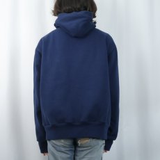 画像3: 90's CAMBER USA製 "IUE-CWA" 刺繍入り 裏サーマル スウェットジップパーカー NAVY L (3)