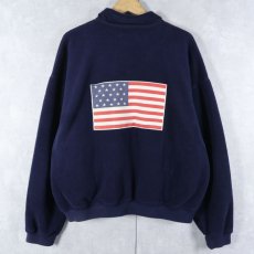 画像1: 90's POLO SPORT Ralph Lauren USA製 星条旗パッチ付き ハーフジップ フリースジャケット NAVY L (1)