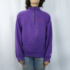 画像2: 90's Champion 青刺繍タグ 中期 USA製 ロゴ刺繍 ハーフジップスウェット XL (2)