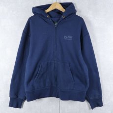 画像1: 90's CAMBER USA製 "IUE-CWA" 刺繍入り 裏サーマル スウェットジップパーカー NAVY L (1)