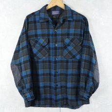 画像1: 50's PENDLETON チェック柄 エルボーパッチ付き ウールオープンカラーシャツ M (1)