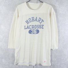 画像1: 60's Champion "HOBART LACROSSE" 染み込みプリント レーヨンフットボールTシャツ XL (1)