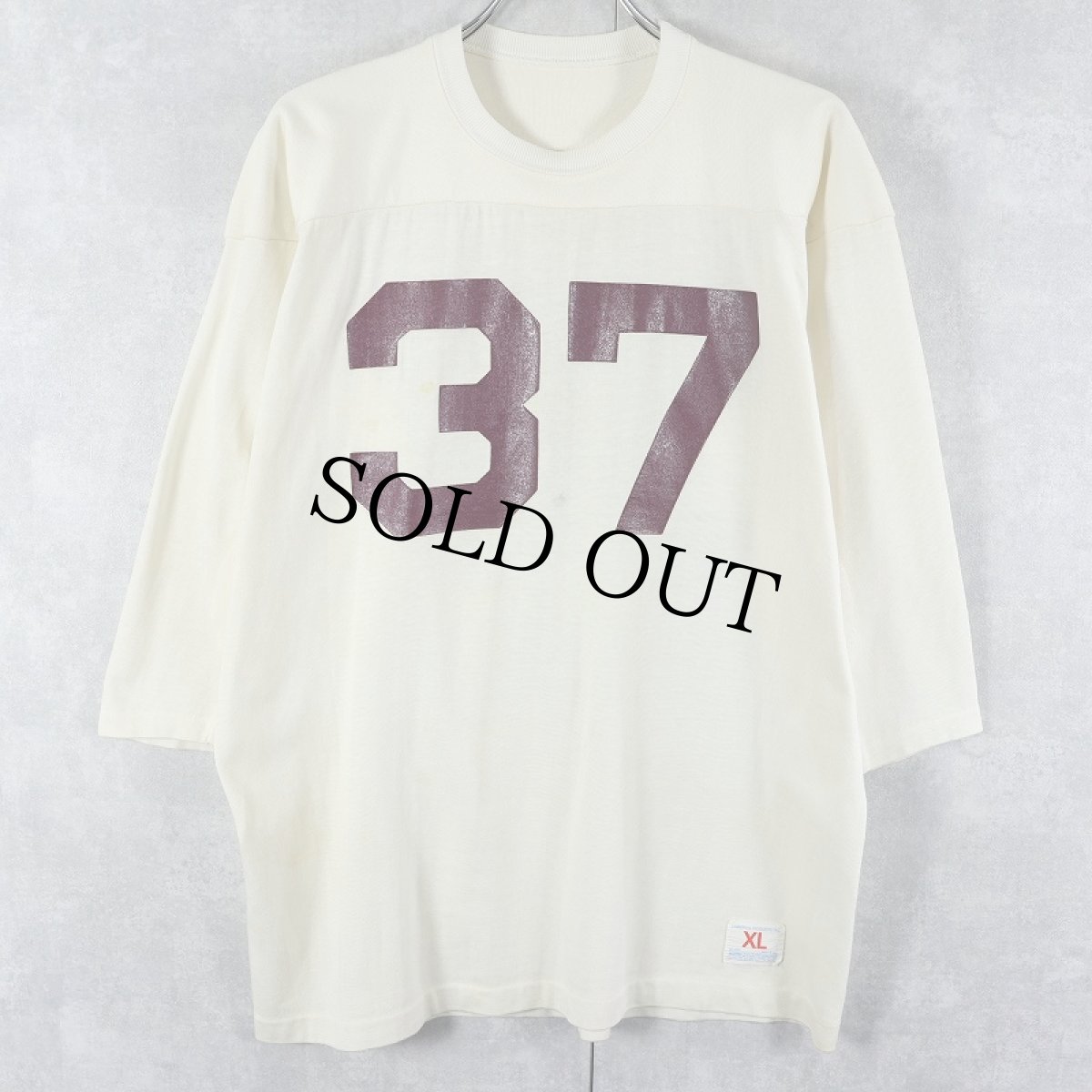 画像1: 70's Champion USA製 "37" ラバープリント レーヨンフットボールTシャツ XL (1)