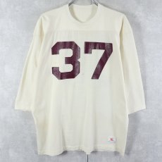 画像1: 70's Champion USA製 "37" ラバープリント レーヨンフットボールTシャツ XL (1)