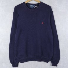 画像1: Ralph Lauren ロゴ刺繍 コットンニットセーター NAVY M (1)