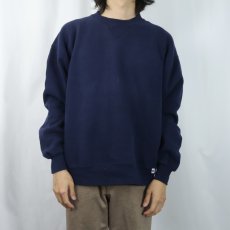 画像2: 90's RUSSELL ATHLETIC USA製 前V 無地スウェット NAVY L (2)