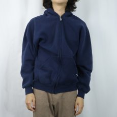 画像2: 90's RUSSELL ATHLETIC USA製 無地スウェットジップパーカー NAVY M (2)