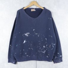 画像1: 80's BANANA REPUBLIC ペンキペイント 前V 無地スウェット NAVY XL (1)