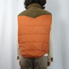 画像3: 70's Elegante コーデュロイ切り替え 中綿入り ウエスタンナイロンベスト M (3)