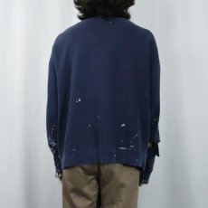 画像3: 80's BANANA REPUBLIC ペンキペイント 前V 無地スウェット NAVY XL (3)