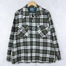 画像1: 70's PENDLETON USA製 チェック柄 ウールオープンカラーシャツ L (1)