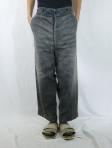 画像2: 〜40's ストライプ柄 針刺しシンチバック ウールワークパンツ W36 (2)