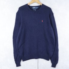 画像1: POLO Ralph Lauren ロゴ刺繍 コットンニットセーター NAVY L (1)