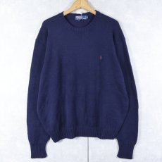 画像1: POLO Ralph Lauren ロゴ刺繍 コットンニットセーター NAVY XL (1)