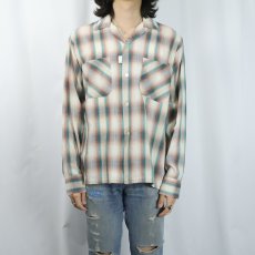 画像2: 60's Lordcrest オンブレーチェック柄 コットンオープンカラーシャツ M (2)