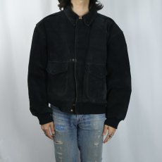 画像2: 80's〜 G-III "A-2 TYPE スエードレザージャケット BLACK S (2)