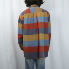 画像3: 90's Eddie Bauer ブロックチェック柄 ハーフジップ コットンシャツ L (3)