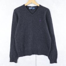 画像1: POLO Ralph Lauren ロゴ刺繍 Vネック ラムウールニットセーター M (1)