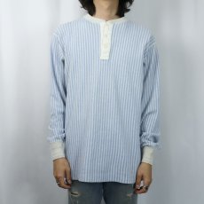 画像2: 80's Eddie Bauer ストライプ柄 ヘンリーネックロンT M (2)