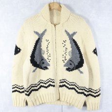 画像2: 60's 魚柄 カウチンニットカーディガン (2)