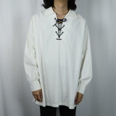 画像2: レースアップ コットンプルオーバーシャツ XL (2)