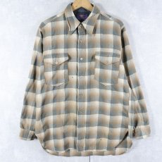 画像1: 70's PENDLETON USA製 オンブレーチェック柄 ウールシャツ L (1)