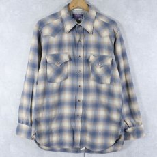 画像1: 70's PENDLETON USA製 オンブレーチェック柄 ウールウエスタンシャツ L (1)
