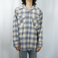 画像2: 70's PENDLETON USA製 オンブレーチェック柄 ウールウエスタンシャツ L (2)