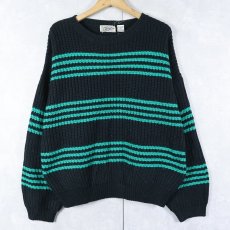 画像1: Chris ボーダー柄 アクリルニットセーター BLACK L (1)