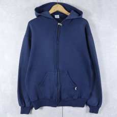 画像1: 90's RUSSELL ATHLETIC USA製 無地スウェットジップパーカー NAVY L (1)