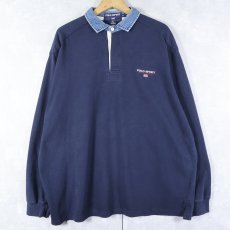画像2: 90's POLO SPORT Ralph Lauren ロゴ刺繍 コットンラガーシャツ NAVY XL (2)