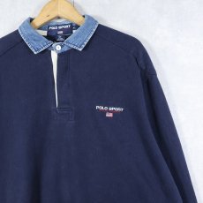 画像1: 90's POLO SPORT Ralph Lauren ロゴ刺繍 コットンラガーシャツ NAVY XL (1)