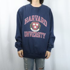 画像2: 90's Champion 青刺繍タグ 後期 USA製 "HARVARD UNIVERSITY" 前V プリントスウェット NAVY XXL (2)