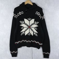 画像1: Ralph Lauren ノルディック柄 ショールカラー コットン×カシミアニットセーター BLACK XL (1)