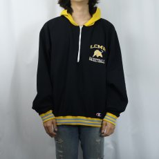 画像2: 90's Champion 青刺繍タグ 中期 USA製 "LCMR BASKETBALL" ラビットフード ナイロンジップパーカー BLACK XL (2)