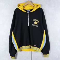 画像1: 90's Champion 青刺繍タグ 中期 USA製 "LCMR BASKETBALL" ラビットフード ナイロンジップパーカー BLACK XL (1)