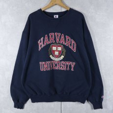 画像1: 90's Champion 青刺繍タグ 後期 USA製 "HARVARD UNIVERSITY" 前V プリントスウェット NAVY XXL (1)
